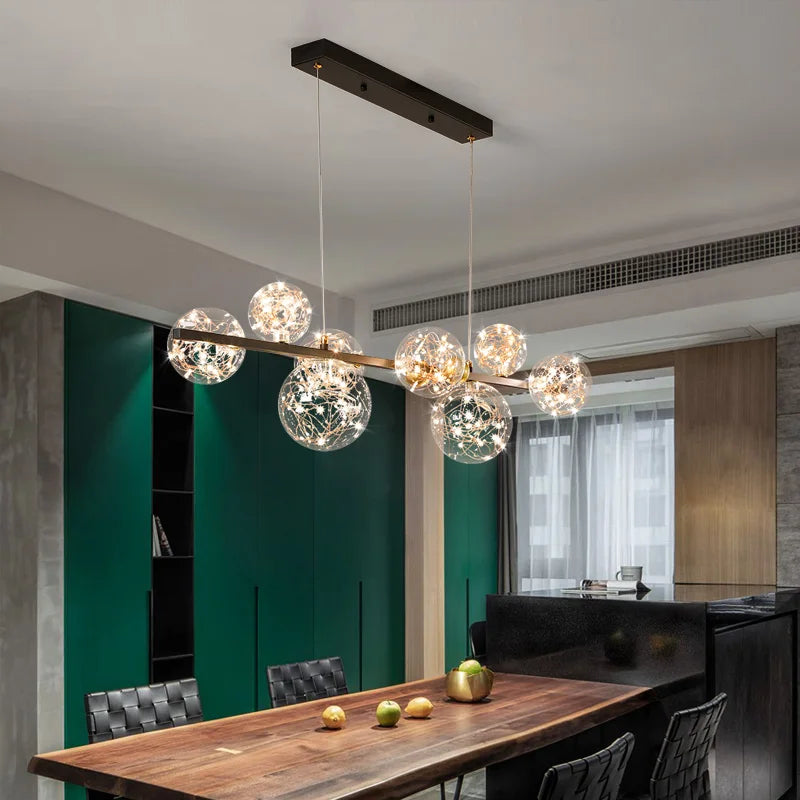 suspension led nordique boule de verre clair pour bar restaurant - vue 7 sur 14