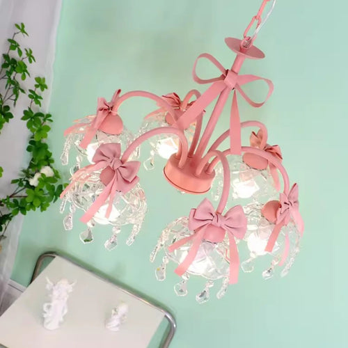 Kronleuchter für das Mädchenzimmer mit rosa Kristallschleife - vue 5 sur 9