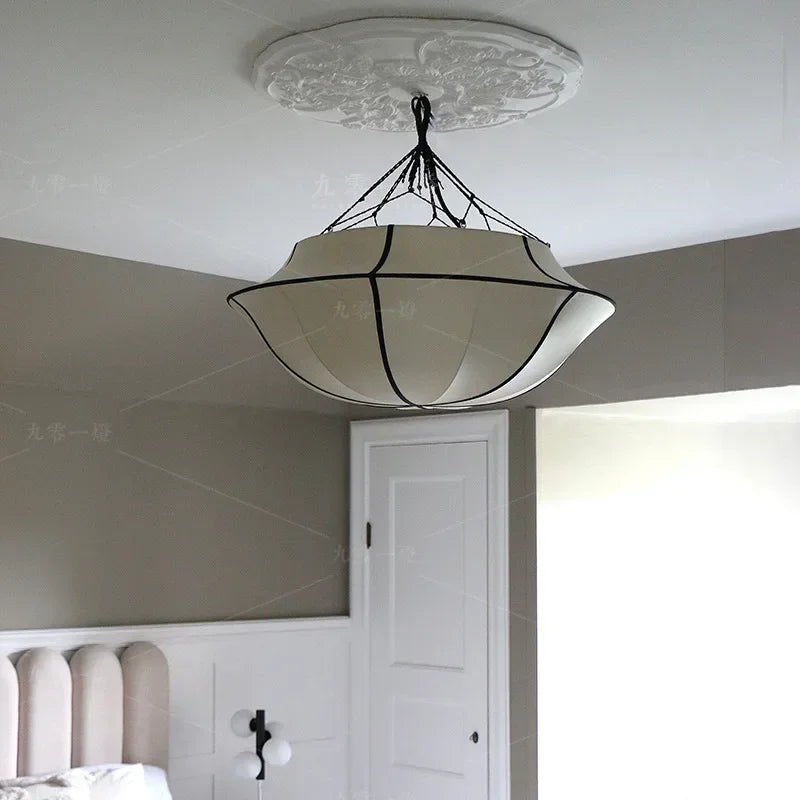 lustre rétro nordique en tissu pour décoration intérieure - vue 5 sur 9