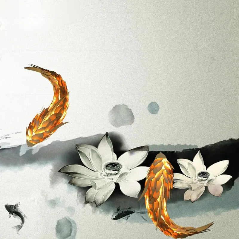 applique murale Créatif à la main Style chinois bois poisson brillante LED 12W salon chevet escalier éclairage décor - vue 6 sur 7