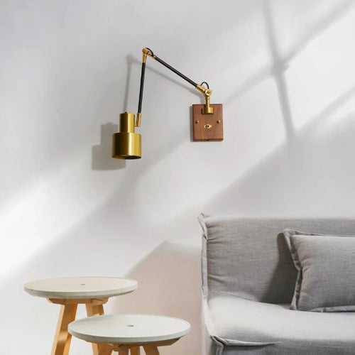 Wandleuchte mit schwenkbarem Arm aus Messing und Massivholz - vue 5 sur 7