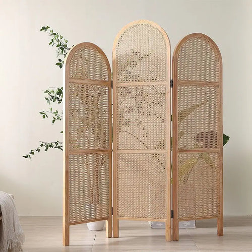 paravent en rotin pliable de style japonais mobile - vue 4 sur 13