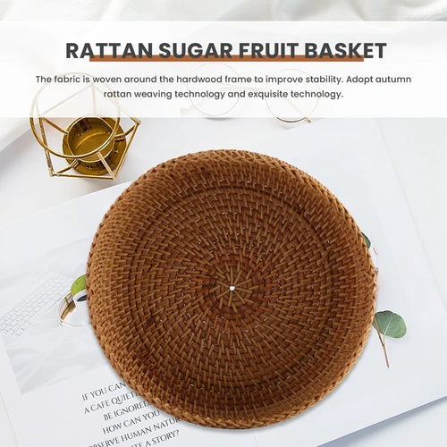 panier rond en rotin fait main pour rangement et pique-nique