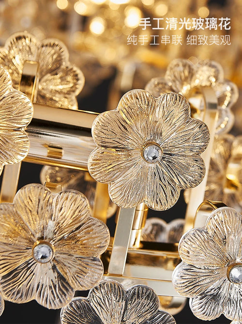 lustre postmoderne nordique de luxe en verre créatif en forme de fleur