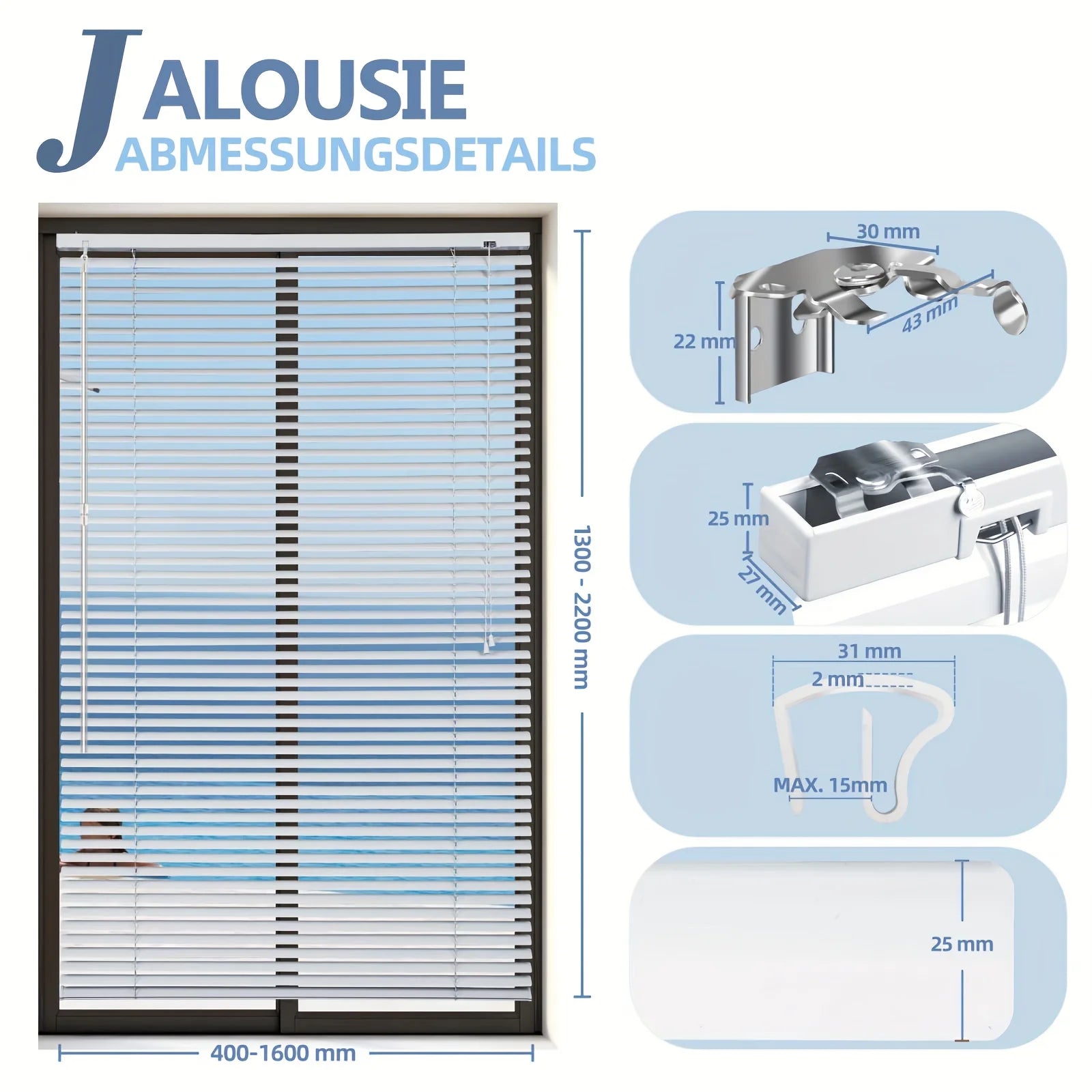 Store vénitien aluminium sans perçage pour fenêtre chambre - vue 4 sur 9