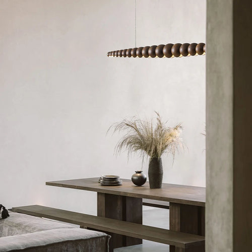 Moderne Pendelleuchte aus Holz LED-Langversion für Esstisch, Küche, Wohnzimmer und Büro - vue 5 sur 9