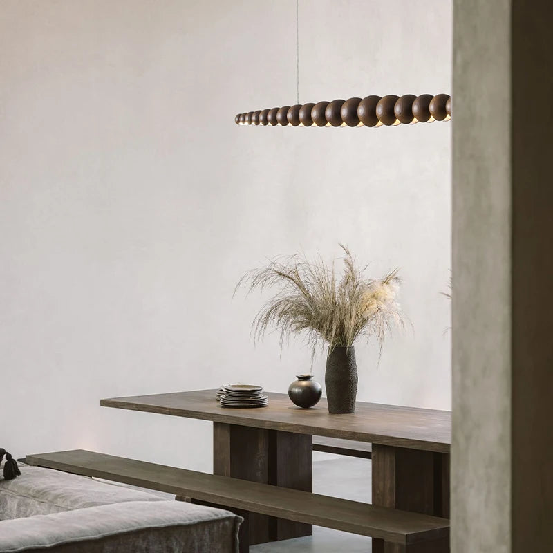Moderne Pendelleuchte aus Holz LED-Langversion für Esstisch, Küche, Wohnzimmer und Büro - vue 4 sur 9