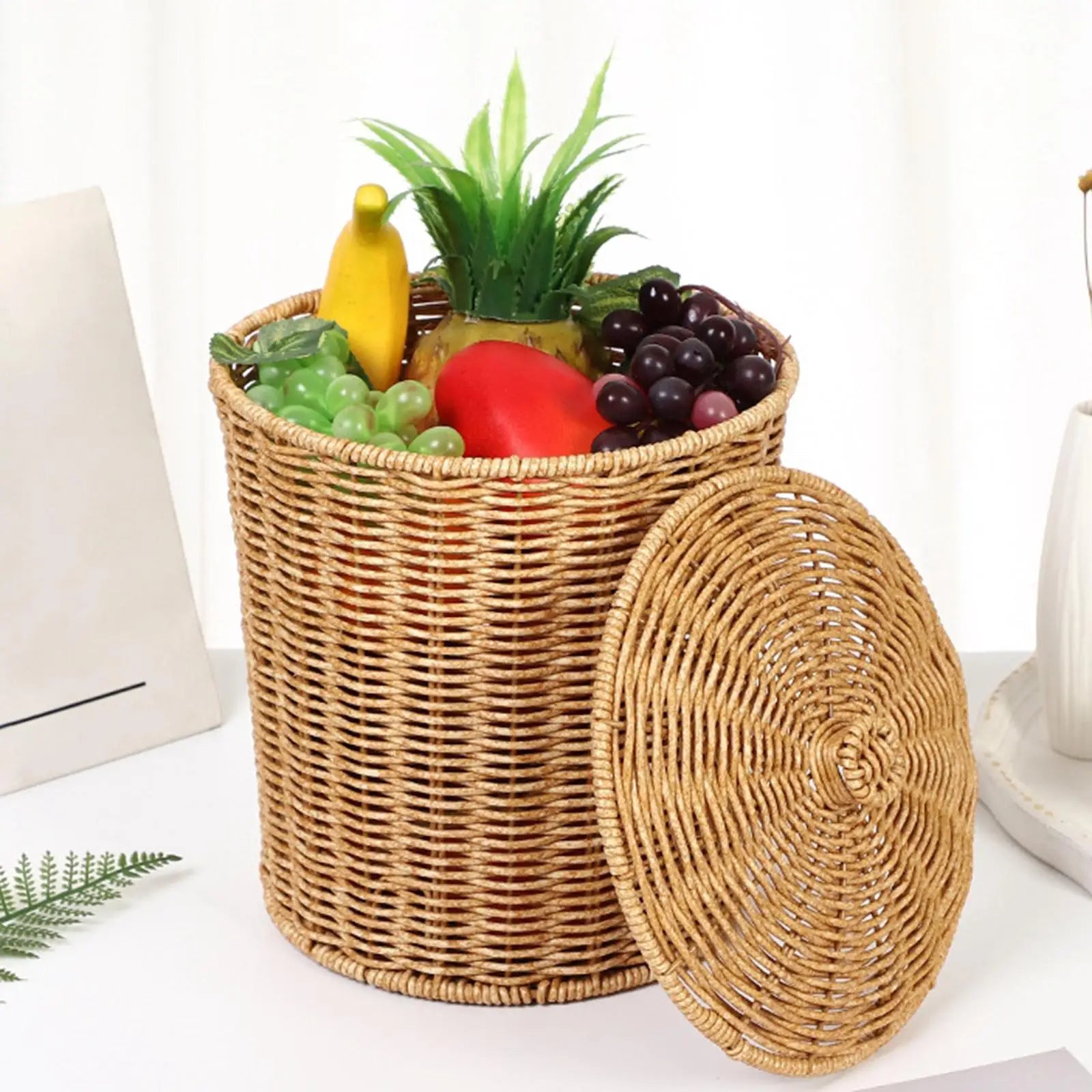 panier à linge tissé à la main avec couvercle et ouverture pratique - vue 4 sur 7