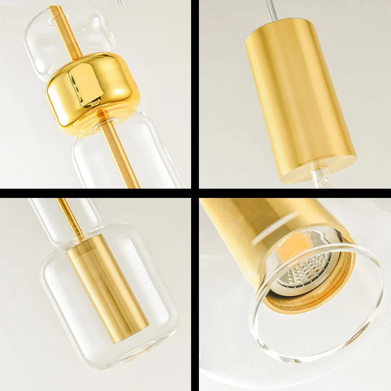 suspension moderne en verre et métal doré pour intérieur - vue 5 sur 8