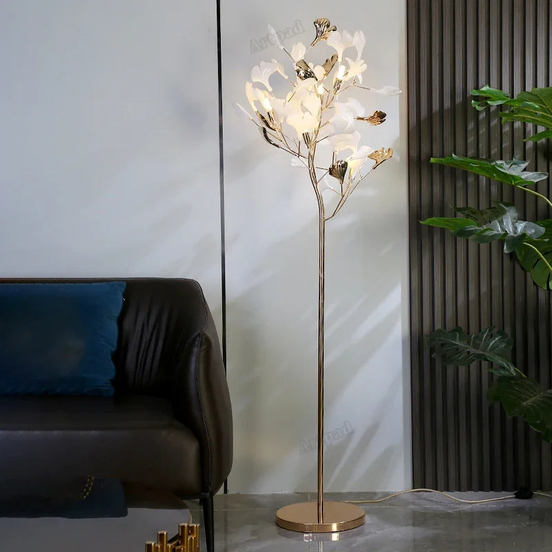 lampadaire nordique moderne décoration art feuille de ginkgo - vue 5 sur 8