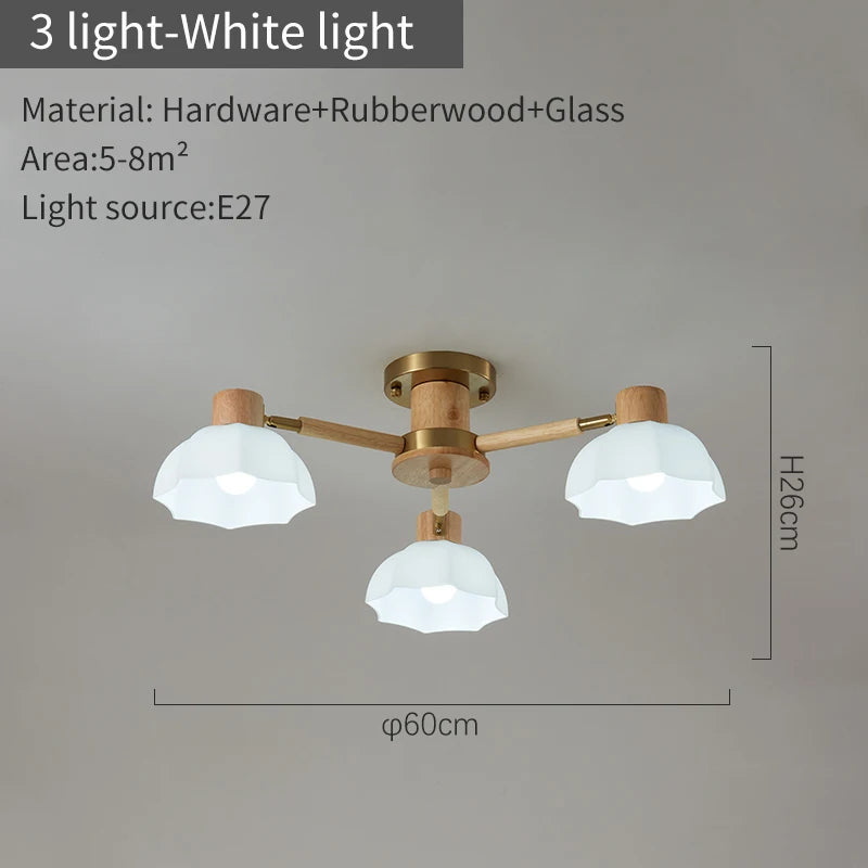 Nordische Deckenleuchten aus Kautschukholz mit Glaslampenschirmen für Wohnzimmer – Modern, Warmweiß und Kaltweiß, geeignet für Schlafzimmer - vue 8 sur 12