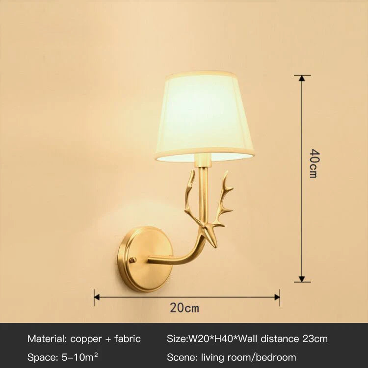 Amerikanischer Retro-Kronleuchter aus Kupfer mit LED und Stoffschirm