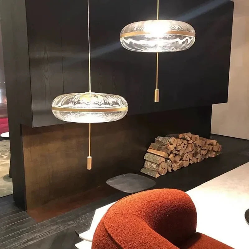 suspension design post-moderne en verre effet ondulation luxe - vue 3 sur 7