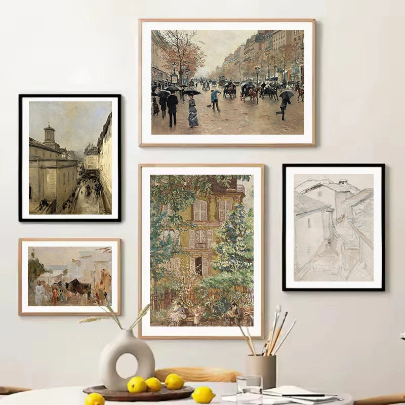 dessin vintage de rue antique Inde Paris Londres décoration murale