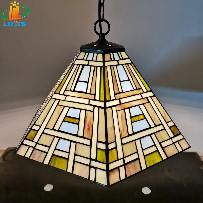 lustre carré en verre style tiffany pour bar nordique - vue 4 sur 6