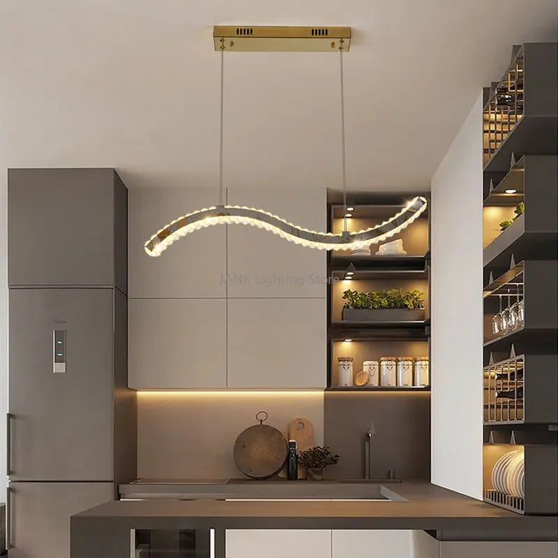 lustre led moderne en cristal de luxe en forme de s - vue 3 sur 14