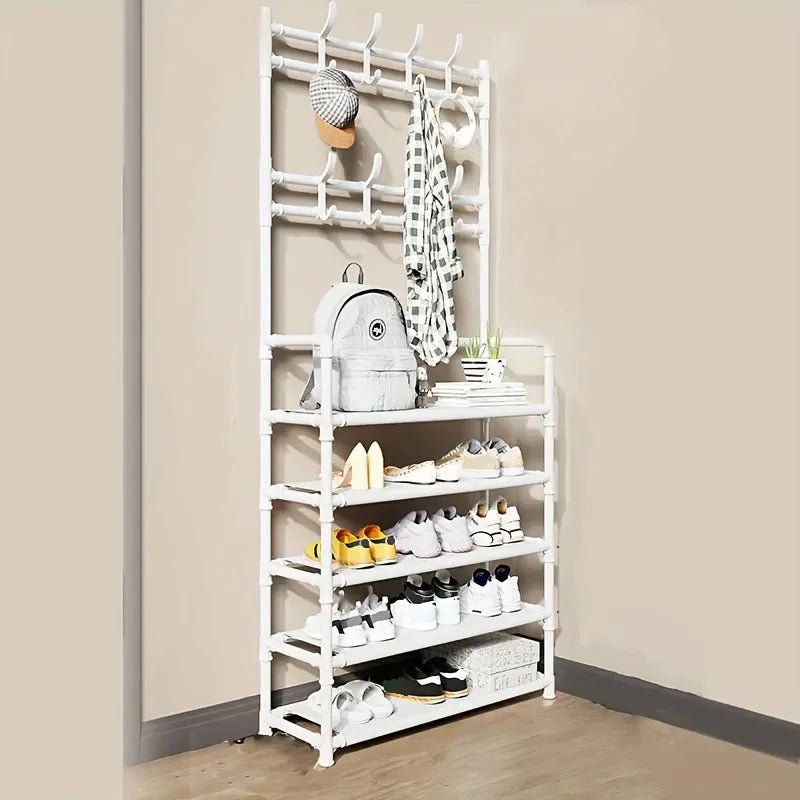 1 Piece 4/5 Ply 23" Carbon Steel, Multipurpose Clothes and Shoe Rack, Black/White, Self Assembly Required - vue 9 sur 9