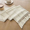 Chemin de table macramé bohème ivoire à franges