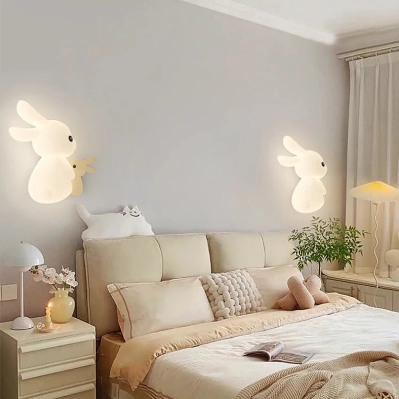 Applique murale de lapin mignon LED lampe de chambre d'enfant moderne Simple chaud chambre de bébé pépinière petite fille garçon chambre chevet appliques murales - vue 6 sur 12
