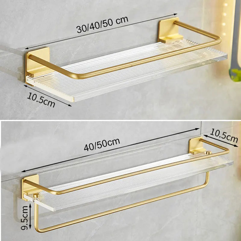 DOOKOLE Bathroom Floating Shelves Gold, Wall Mounted Storage Shelves with Towel Bar for Bathroom, Kitchen, Bedroom - vue 6 sur 11