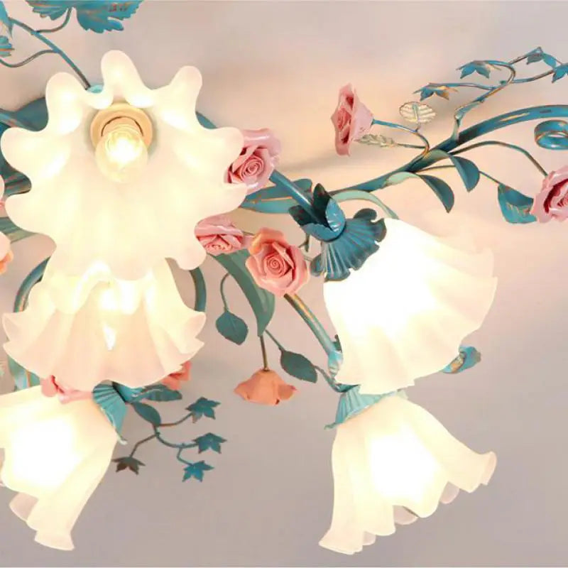 plafonnier rétro en céramique fleurs et plantes lumineuses - vue 6 sur 16
