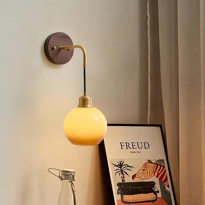 Walnut Wood Brass Gradient Glass Wall Light, Wall Sconce for Bedroom, Bedside, Living, Dining Room, Corridor aisle - vue 4 sur 7