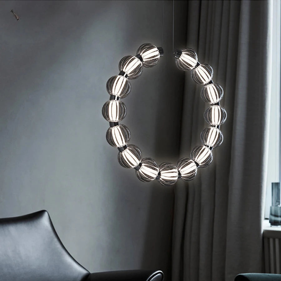 LED-Kronleuchter Luxus Chrom Perlenkette Design - vue 3 sur 13