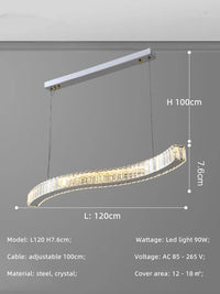 lustre moderne en acier avec cristaux et lumières led suspendues
