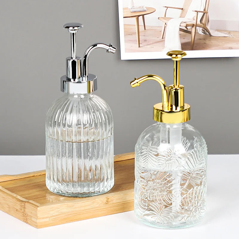 distributeur de savon en verre transparent rechargeable pour gel douche - vue 7 sur 17