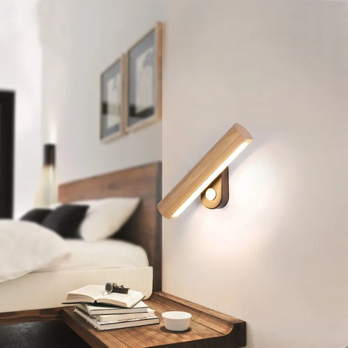 LED-Wandleuchte aus abgerundetem Holz, drehbar - vue 3 sur 8