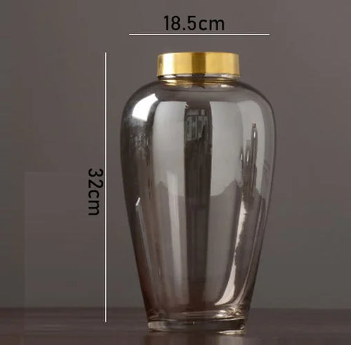 vase en verre moderne avec base métallique pour décoration florale