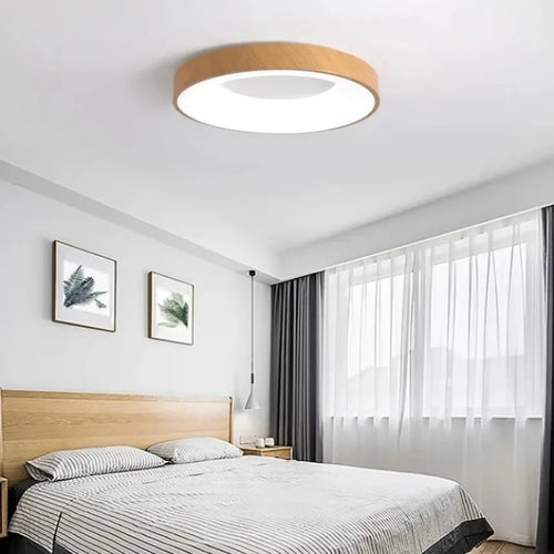 Moderne LED-Deckenleuchte Rund Holzoptik Ultraflach Dekorativ - vue 3 sur 8