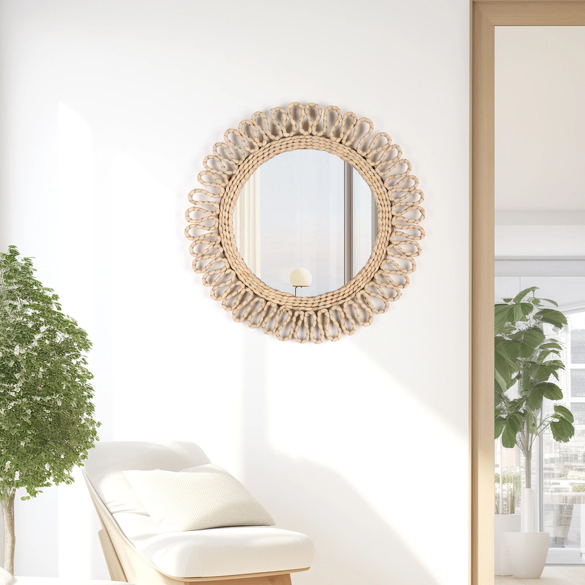 miroir mural circulaire bohème tissé décoratif pour une ambiance chaleureuse - vue 4 sur 7