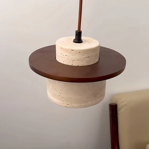 LED-Pendelleuchte im japanischen Minimalismus aus Nussbaum und Travertin - vue 5 sur 13