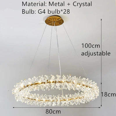 Kronleuchter LED Kristall klar rund mit verstellbarem goldenem Metalldraht