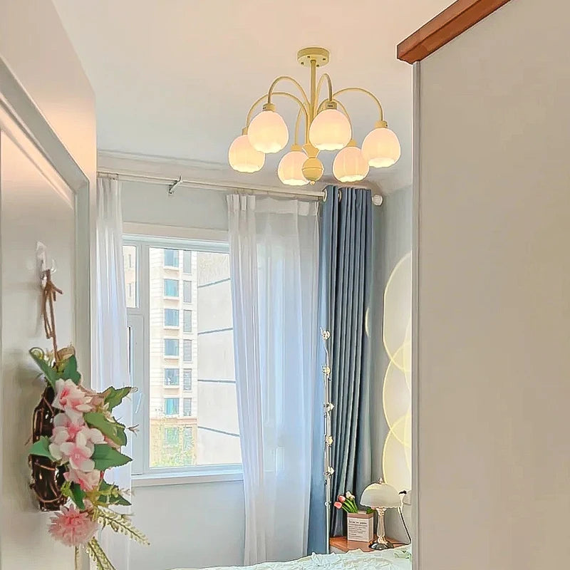 lustre en verre style nordique avec abat-jour citrouille pour décoration maison - vue 4 sur 9