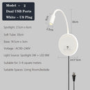 Moderne LED-Wandleuchte mit USB-Anschlüssen und Schalter