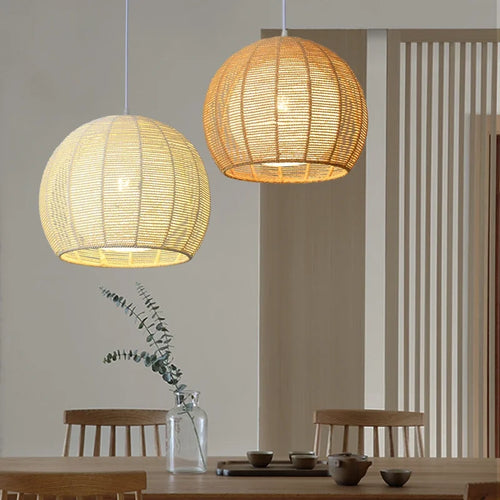 Moderne nordische LED-Pendelleuchte aus Eisen und Hanfseil - vue 2 sur 14