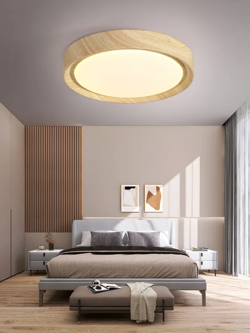 plafonnier led design nordique en bois et fer décoratif - vue 4 sur 11