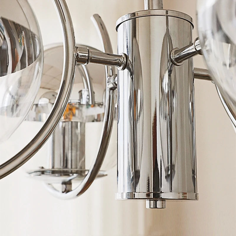 lustre design en verre chrome led pour décoration maison - vue 5 sur 9