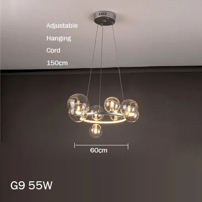 lustre en verre au design moderne avec bulles artistiques
