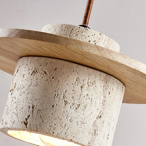 Pendelleuchte aus Stein und Holz mit verstellbarem Kabel für Restaurant - vue 7 sur 8
