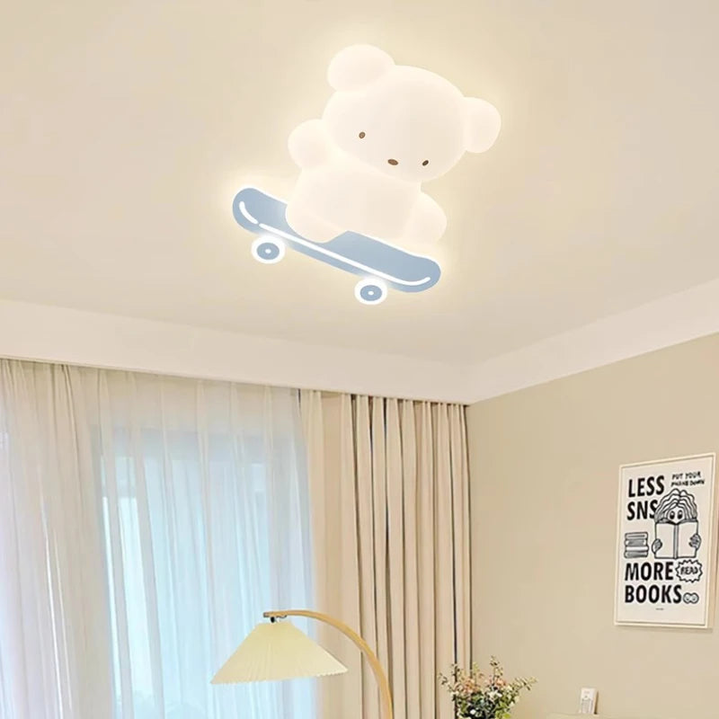plafonnier ours skateboard lumineux pour chambre d'enfant moderne - vue 6 sur 8