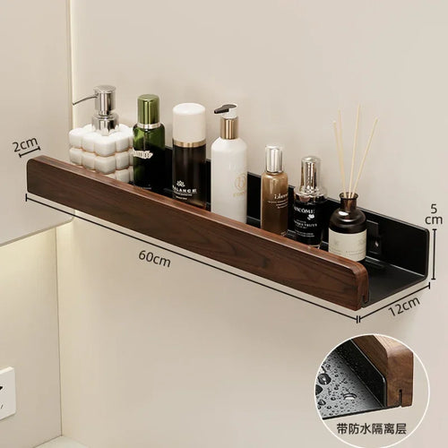 étagère murale en noyer pour rangement et porte-serviettes