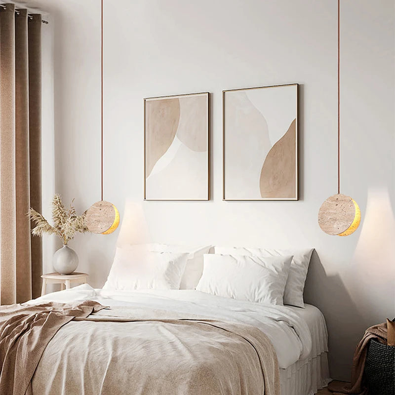 Scandinave Wabi Sabi Jaune Pierre LED Suspension Lumière Nordique Crème Style Décoration de La Maison Salon Chambre Chevet Lustre - vue 4 sur 6