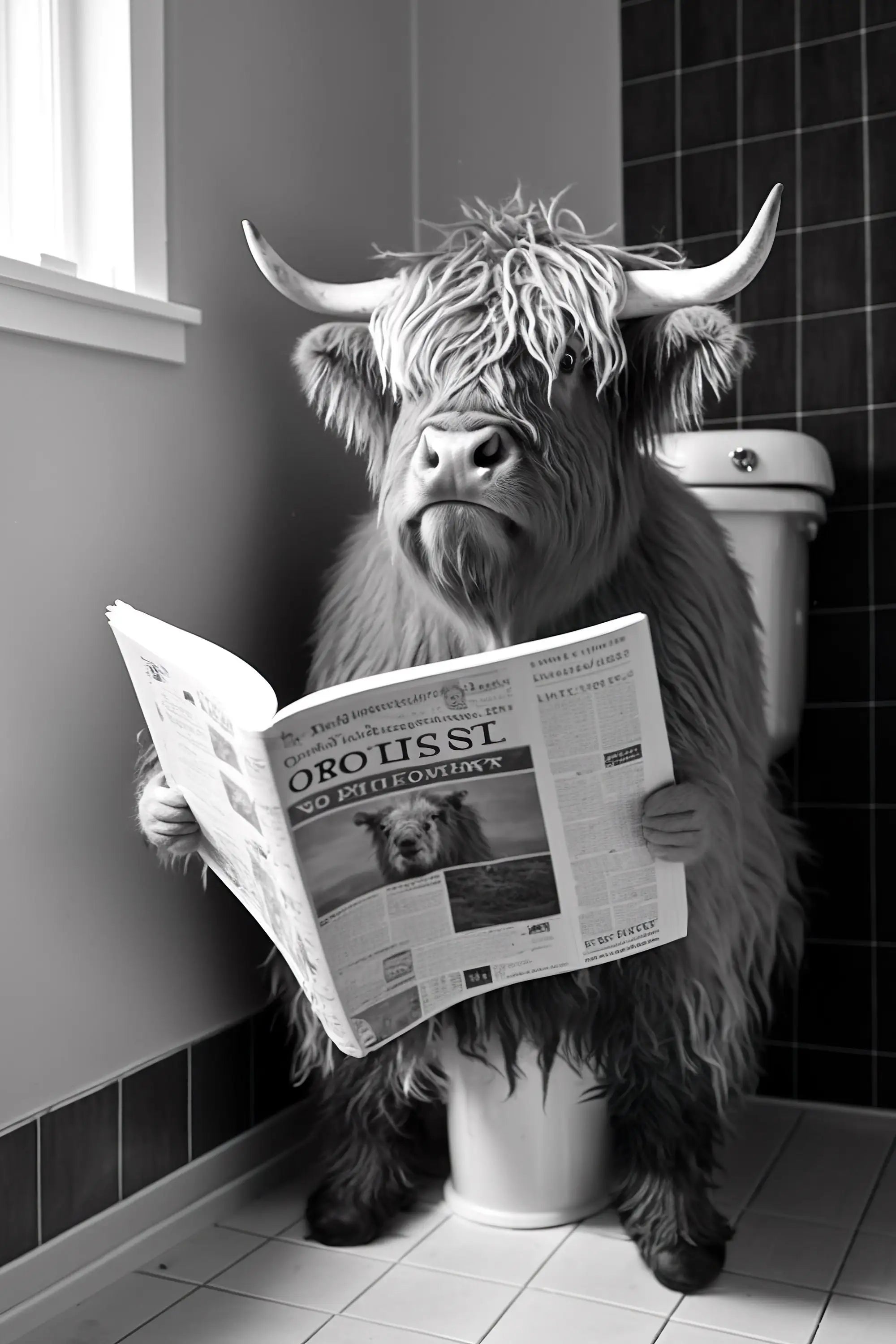 décoration murale humoristique animaux lisant le journal toilettes