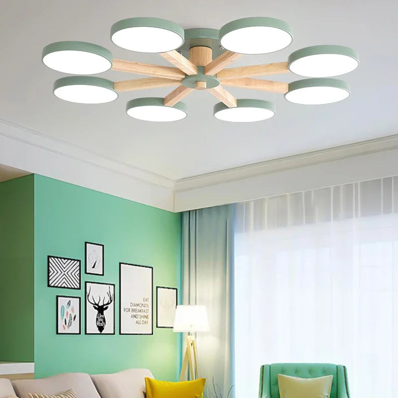 Modern Wooden Ceiling Light For Living Room 3/6/8 Lights Indoor Led Lights Luminaire Suspension Decoration Bedroom Hanglamp - vue 2 sur 15