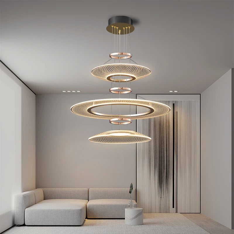 Lustre anneaux design pour salon double pour cuisine île hôtel Restaurant LED - vue 5 sur 11