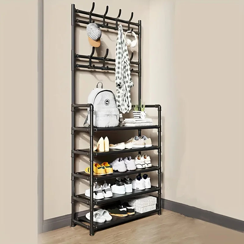 1 Piece 4/5 Ply 23" Carbon Steel, Multipurpose Clothes and Shoe Rack, Black/White, Self Assembly Required - vue 8 sur 9