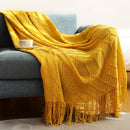 plaid tricot doux avec pompons style americain decoratif